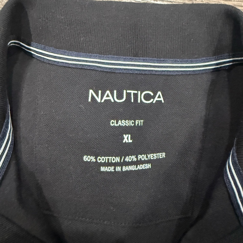 Nautica Black Polo with Blue and White Accents